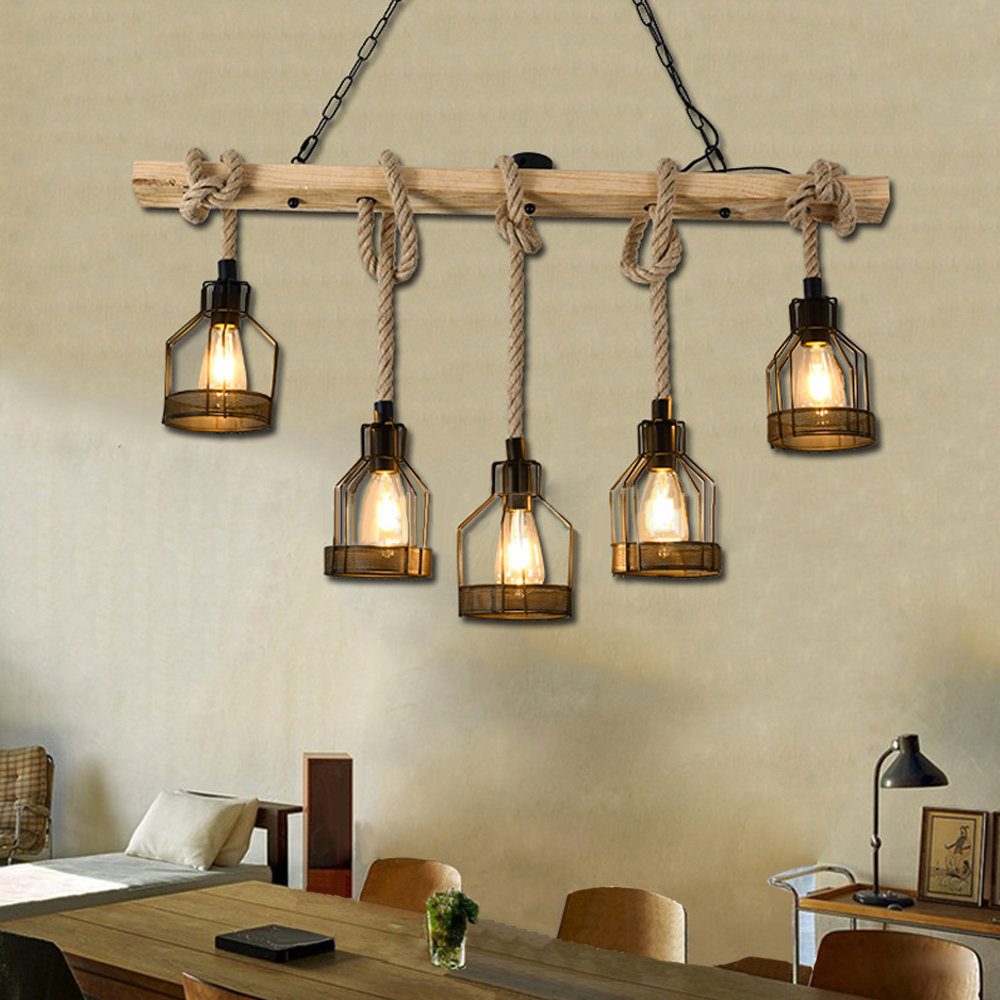 Restaurant Cafe Vintage Hemp Rope Chandelier Industrial Style Lighting Fixtures-Handwovenlamp