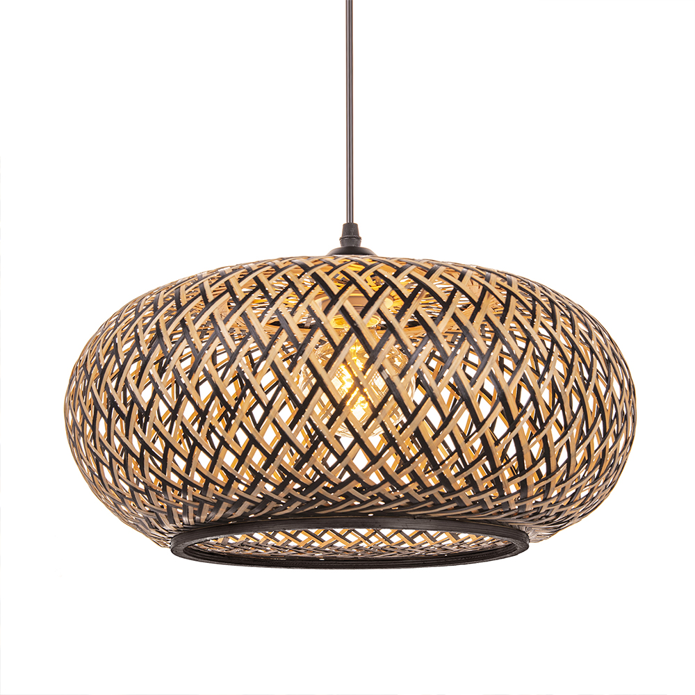 Dining Room Round Black Bamboo Pendant Chandelier Kitchen Decor Lighting-Handwovenlamp