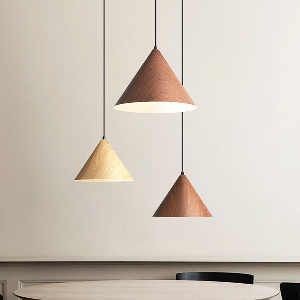 Dining Room Inverted Triangular Funnel Wooden Pendant Light-Handwovenlamp