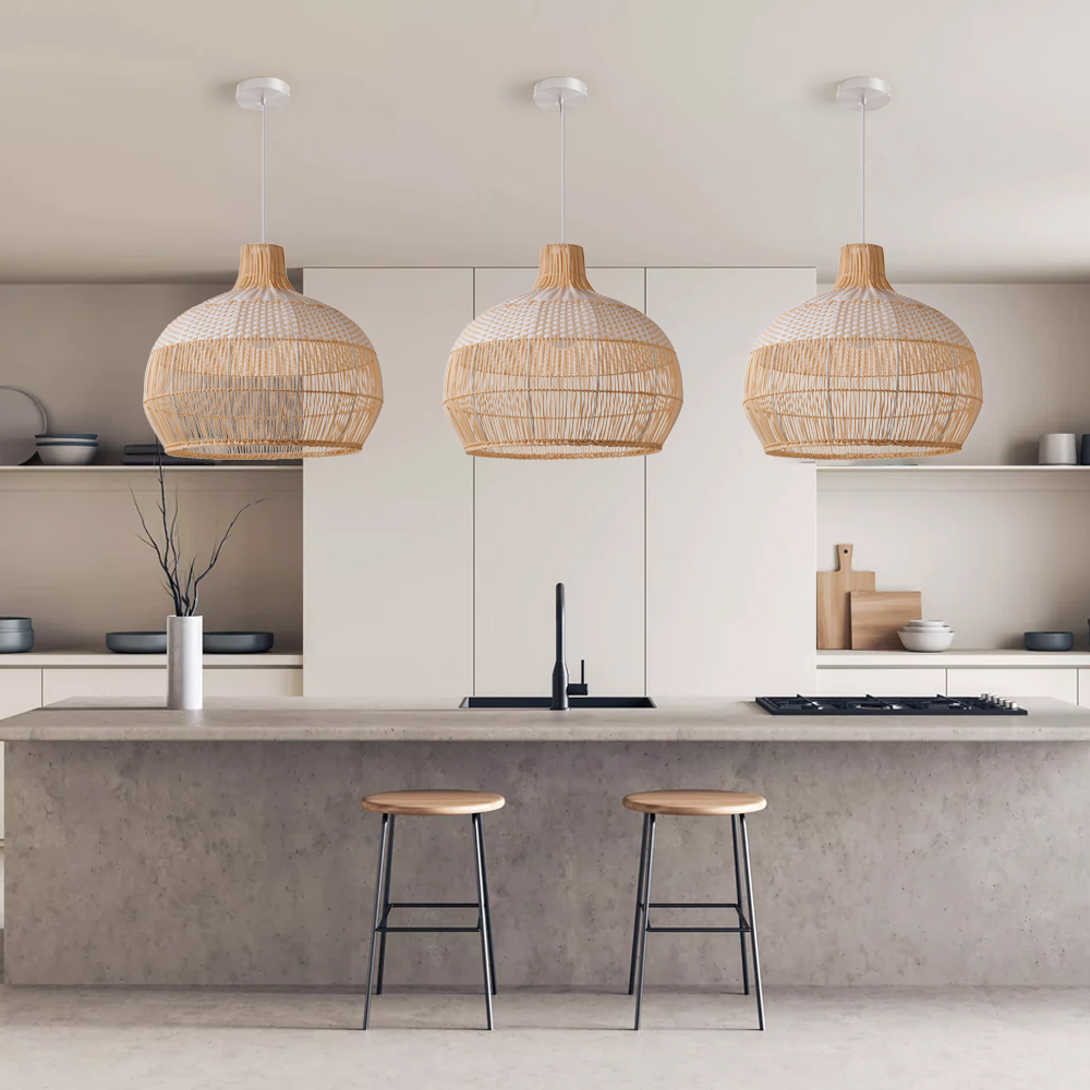 Coastal Kitchen Island White Pendant Light Handmade Rattan Chandelier-Handwovenlamp