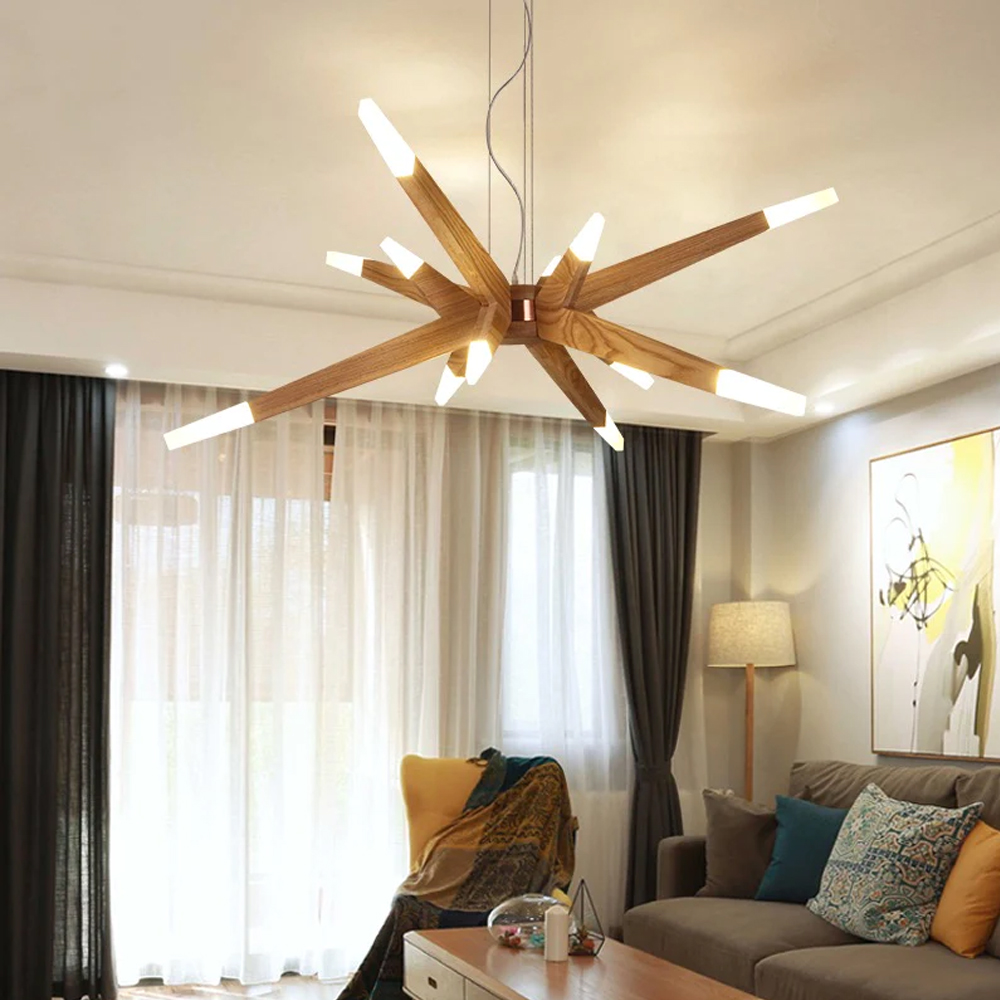 Wood Sputnik Chandelier Contemporary Pendant Light-Handwovenlamp