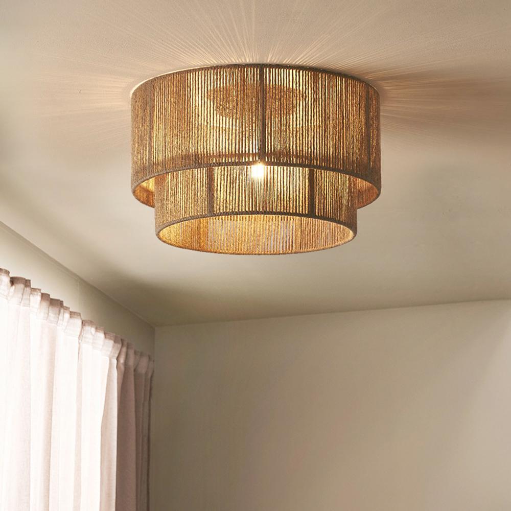Wabi-sabi Style Vintage Hemp Rope Ceiling Light Bedroom Lamp-Handwovenlamp