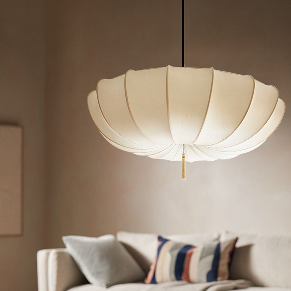Nordic Medieval Fabric Pendant Lamp French Hotel Living Room Chandelier-Handwovenlamp