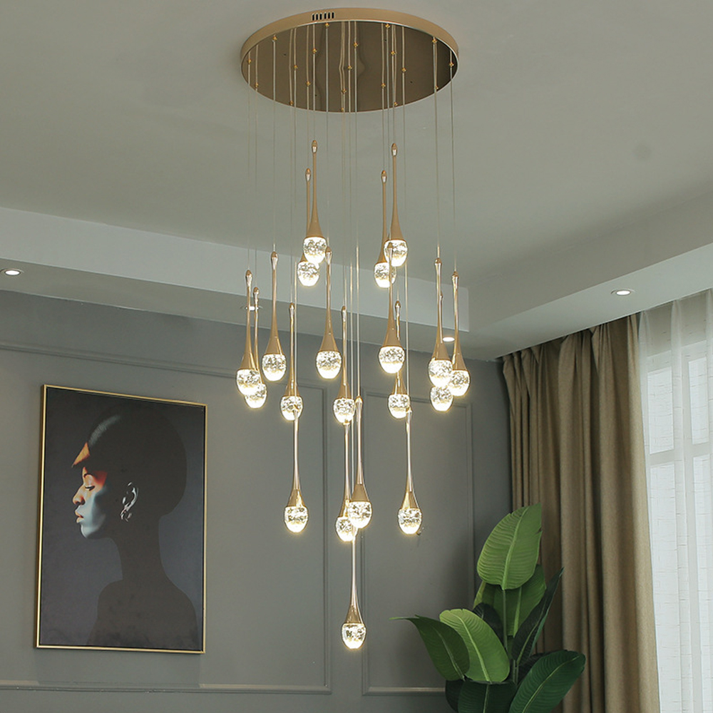 Modern Minimalist Staircase Chandelier Creative Soft Light Duplex Chandelier Restaurant Villa Spiral Stairwell Long Chandelier-Handwovenlamp