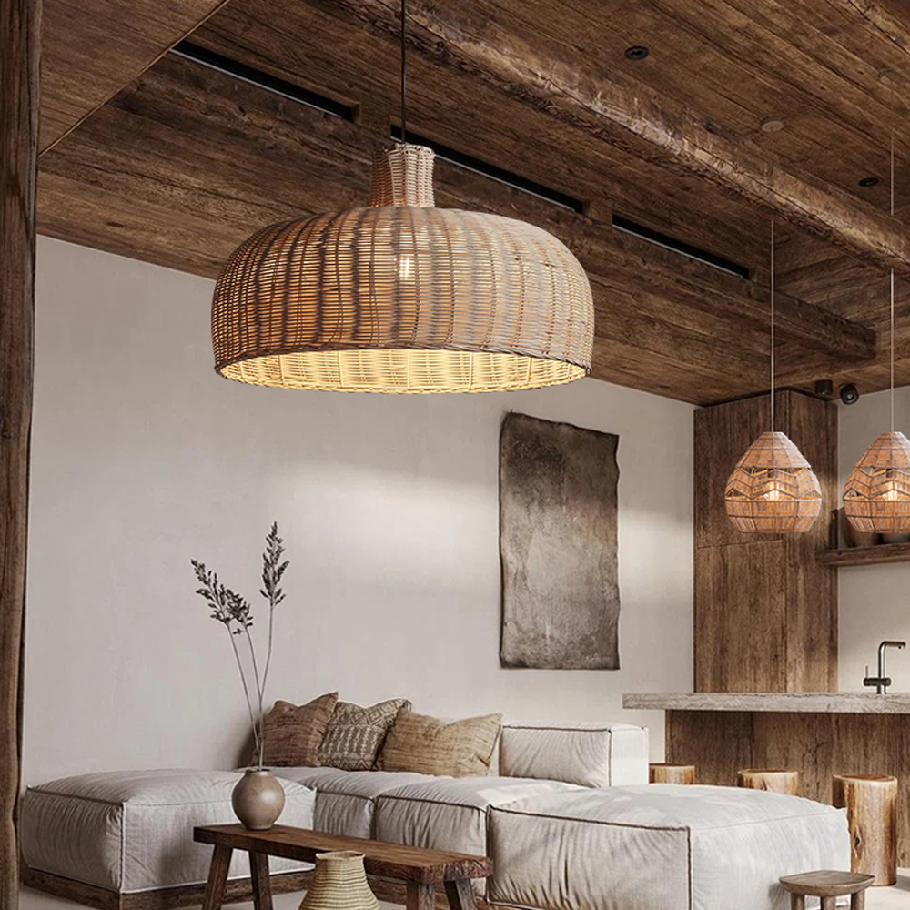 Retro Rattan Ceiling Lighting Japanese Creative Handwoven Restaurant Chandelier-Handwovenlamp