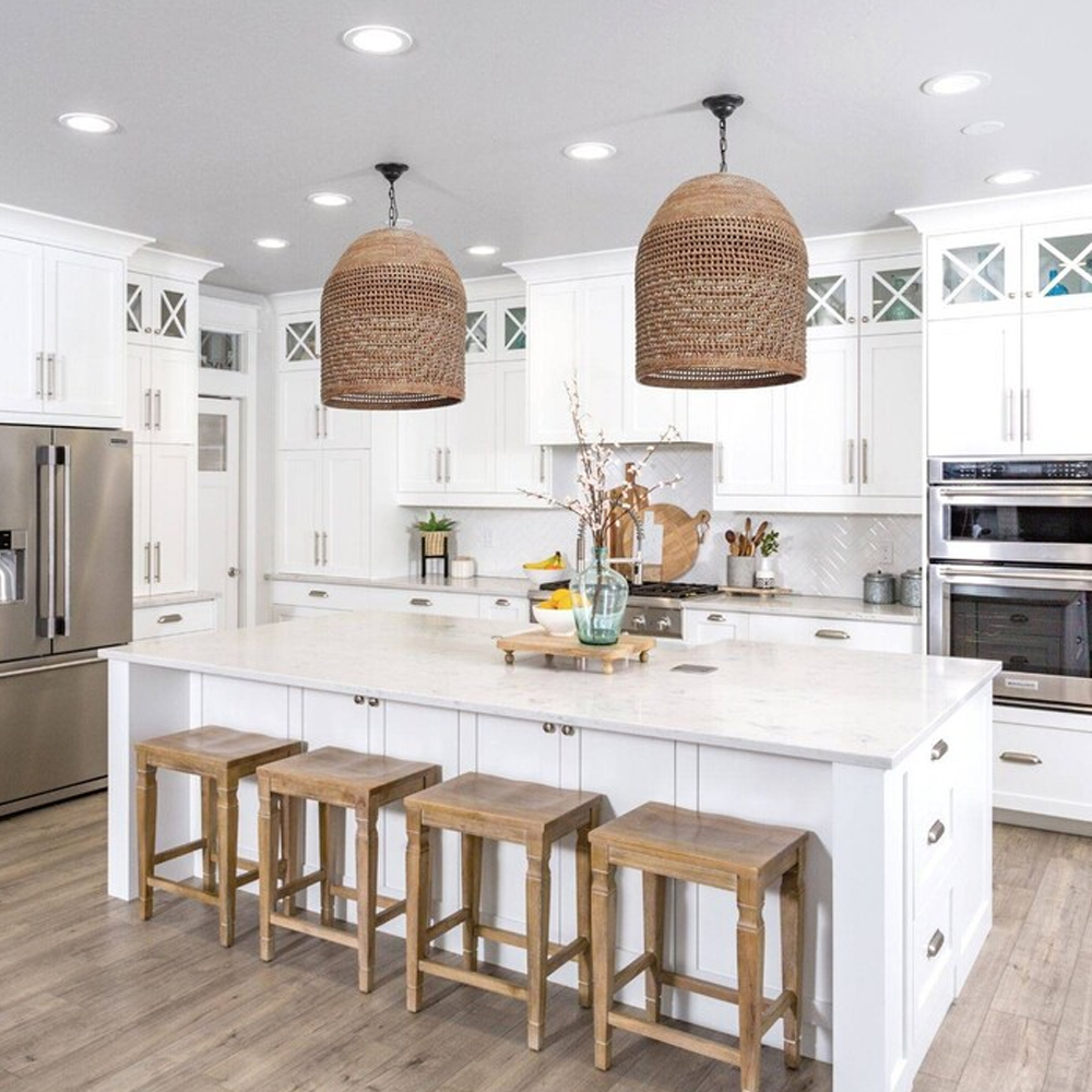 Hand-knitted Rattan Pendant Light Modern Scandinavian Bell Shape Kitchen Island Lighting-Handwovenlamp