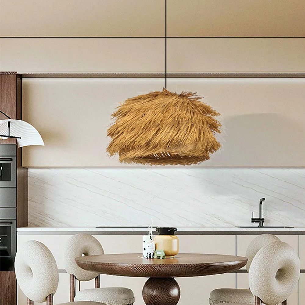 Wabi-sabi Dining Room Rattan Pendant Light Kitchen Grass Chandelier-Handwovenlamp