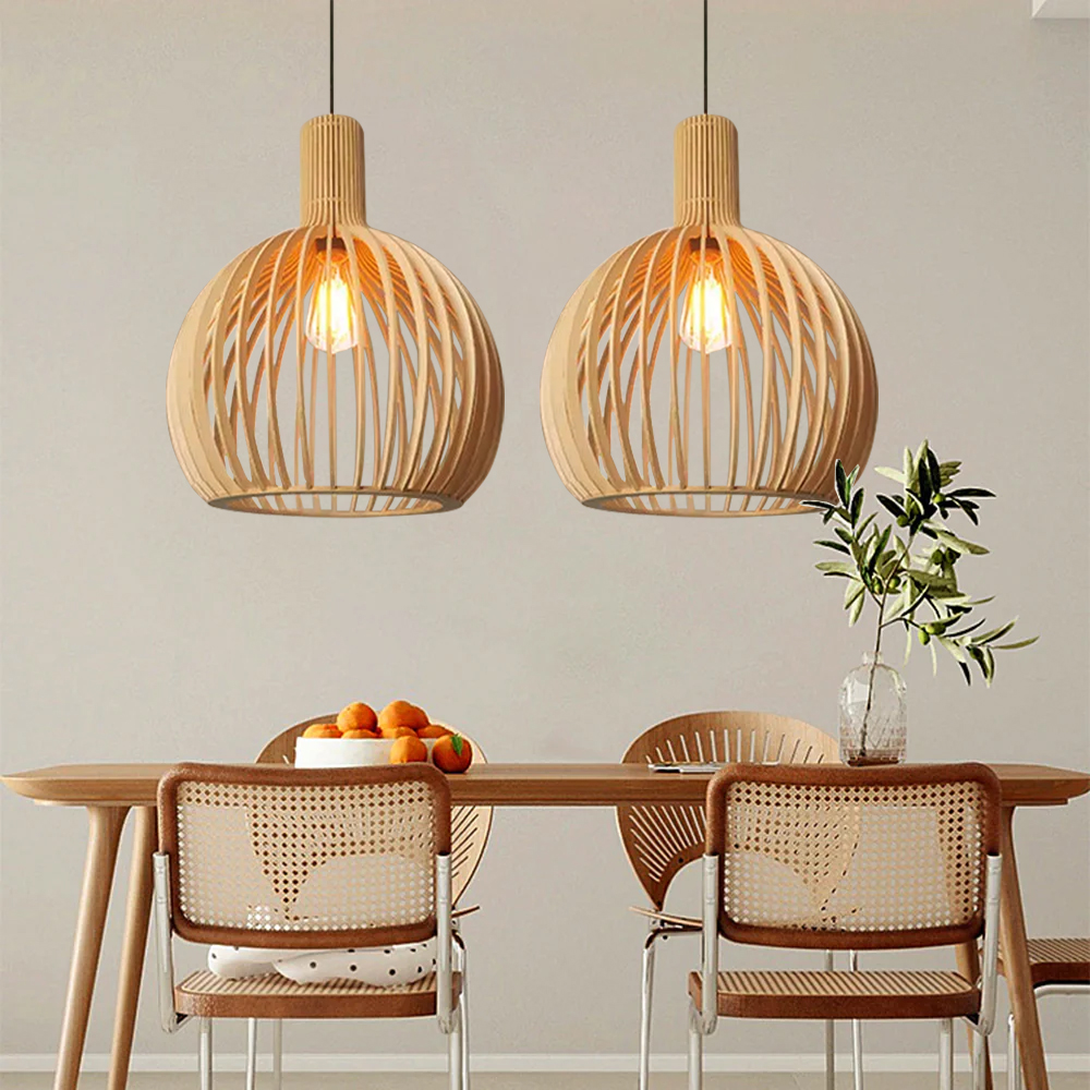 Modern Wooden Pendant Light Fixture Nordic Creative Birdcage Chandelier-Handwovenlamp