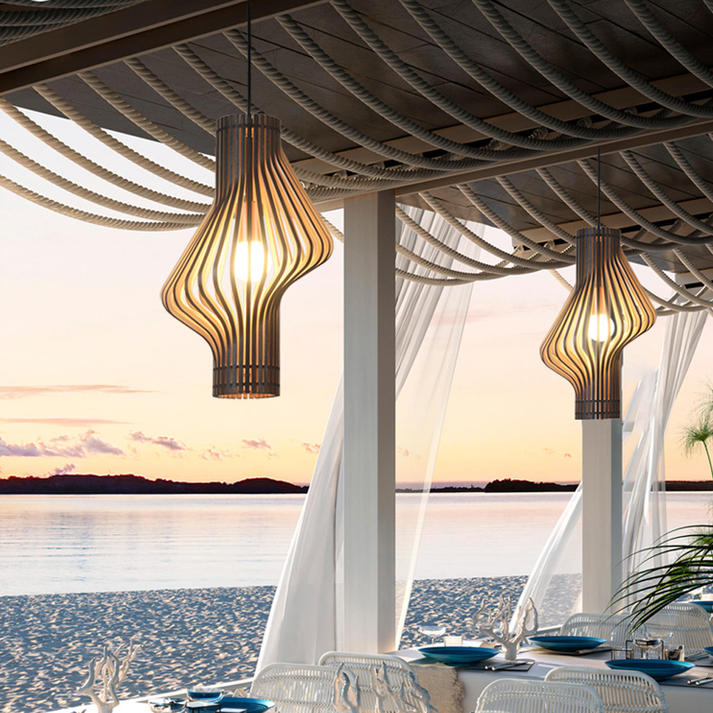 Creative Curved Surface Wooden Pendant Light Designer Art Light B&B Bedside Lamp-Handwovenlamp