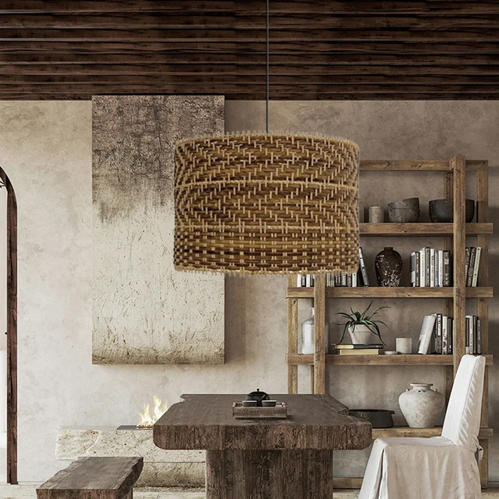 Wabi-sabi Dining Room Rattan Pendant Light Fixtures-Handwovenlamp