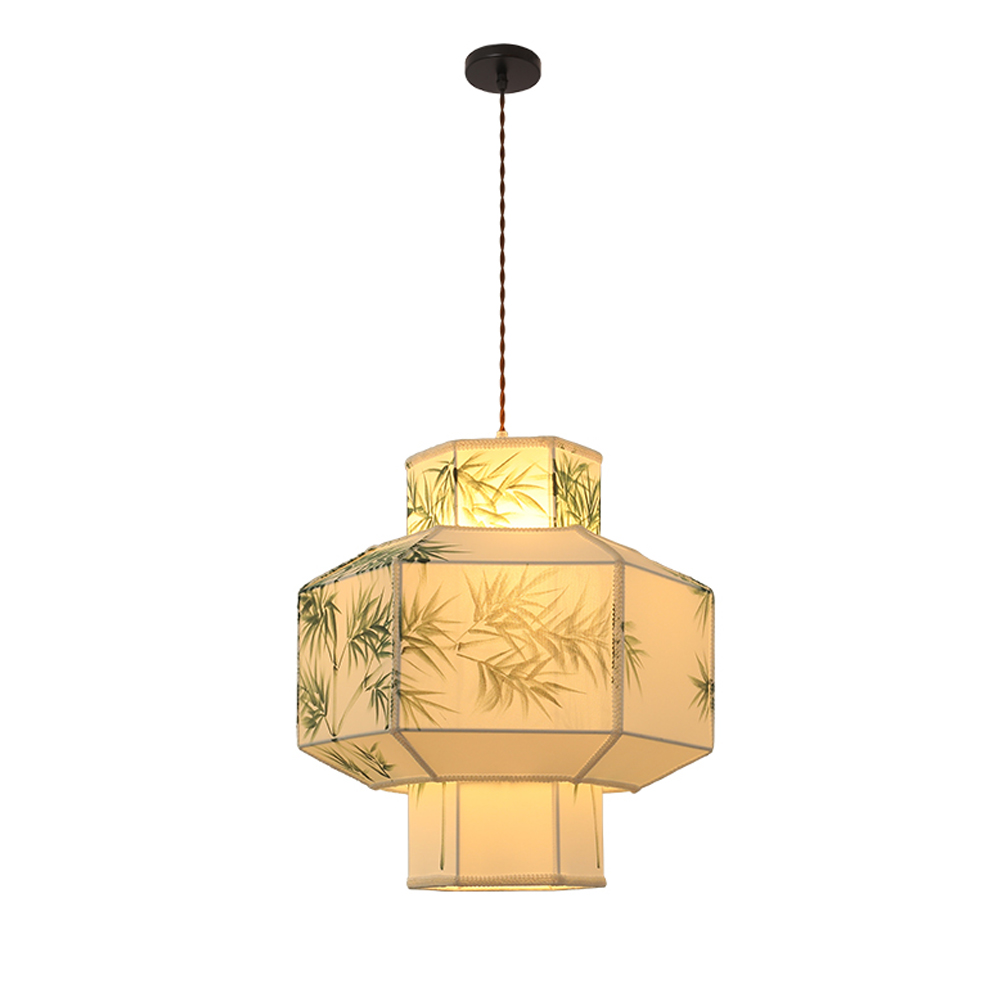 Japandi Style Bamboo Pattern Lantern Chandelier Restaurant Zen tea room Lampshade-Handwovenlamp