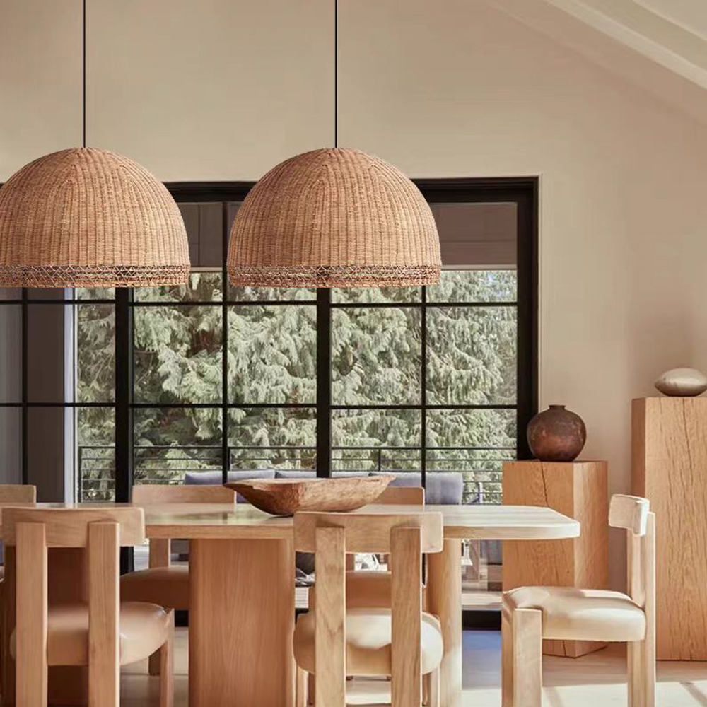 Farmhouse Vintage Dining Table Chandelier Handmade Rattan Hanging Lamps-Handwovenlamp