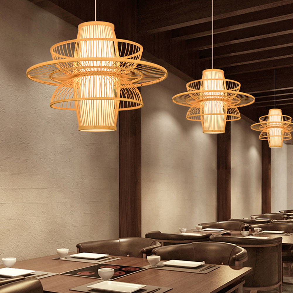 Japanese style simple lantern bamboo Pendant Light-Handwovenlamp