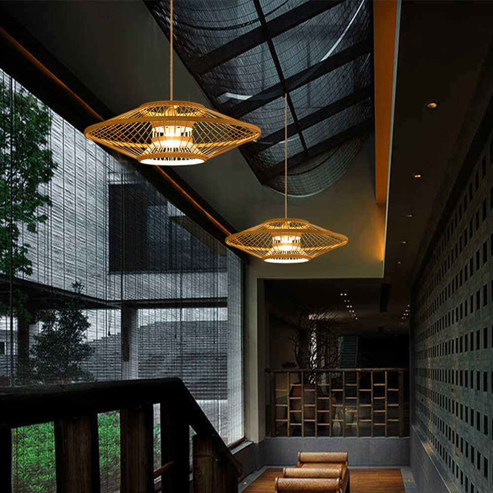 Antique Bamboo Lantern Pendant Light Japanese Retro Rattan Bamboo Chandelier-Handwovenlamp