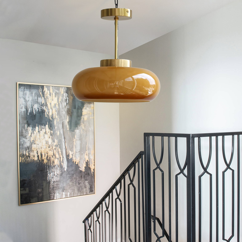 Vintage Flush Mount Glass Chandelier Living Room Brass Ceiling Light-Handwovenlamp