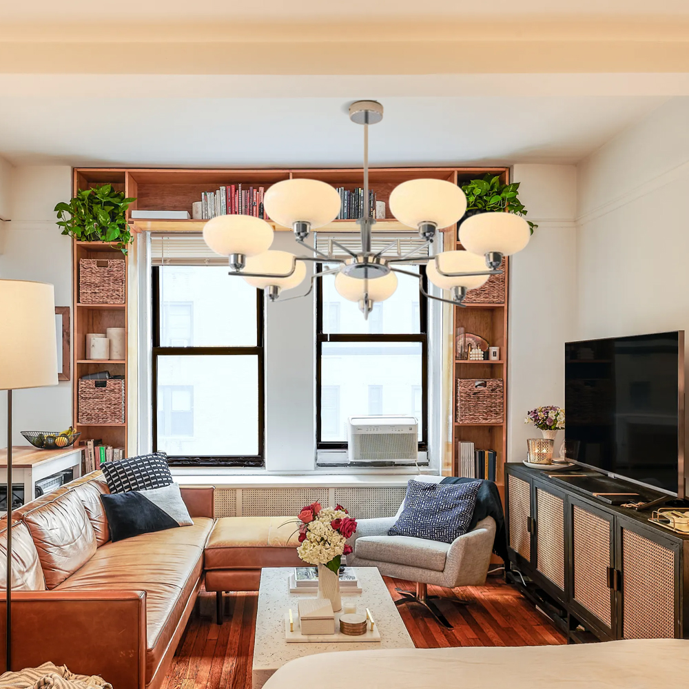 Bauhaus Living Room Milk White Glass Chandelier-Handwovenlamp