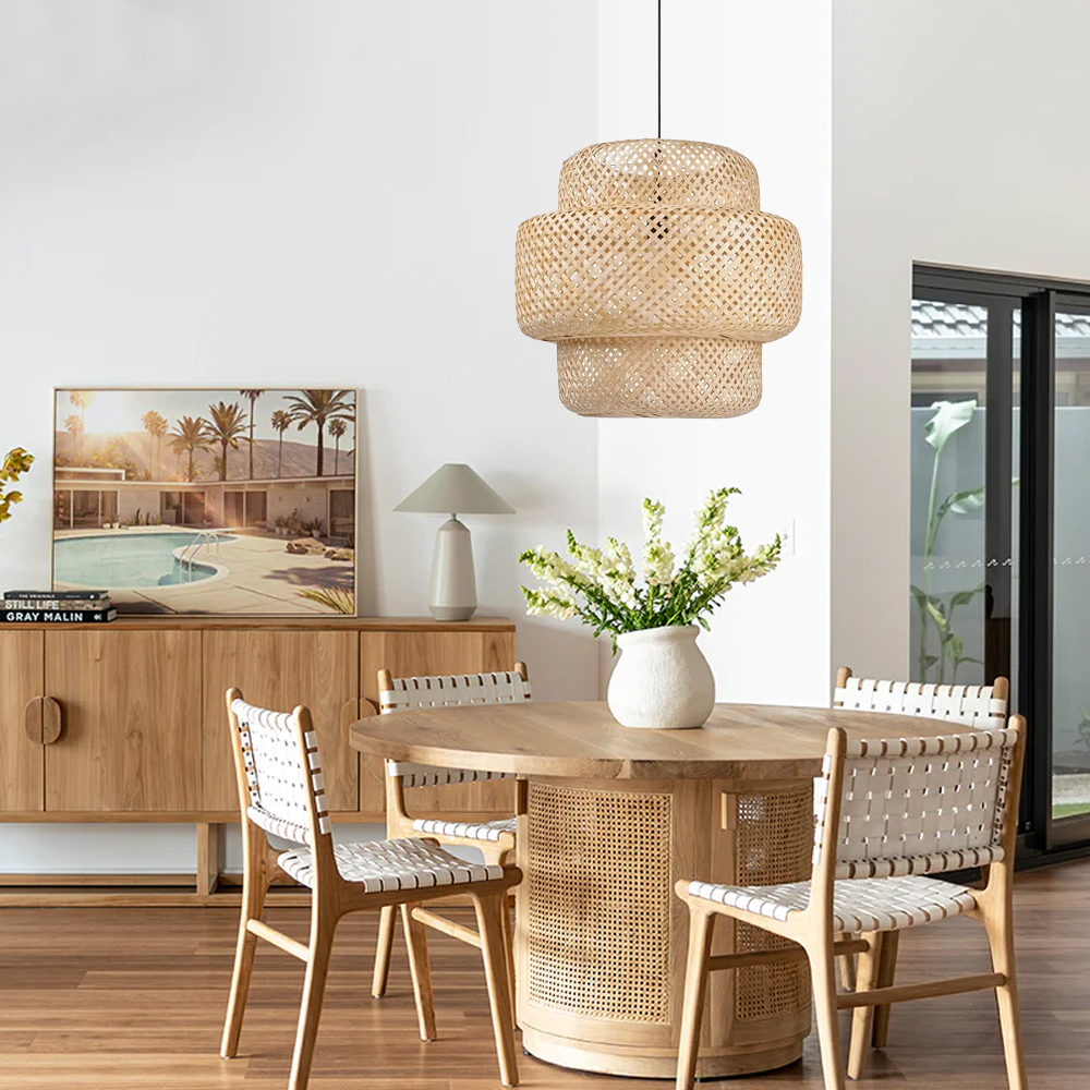 Dining Room Decorative Lamp Boho Style Bamboo Wicker Pendant Lights-Handwovenlamp