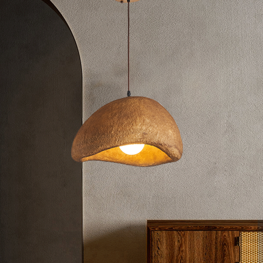Wabi-Sabi Pendant Light Nordic Living Room Brown Oval Ceiling Lamps-Handwovenlamp