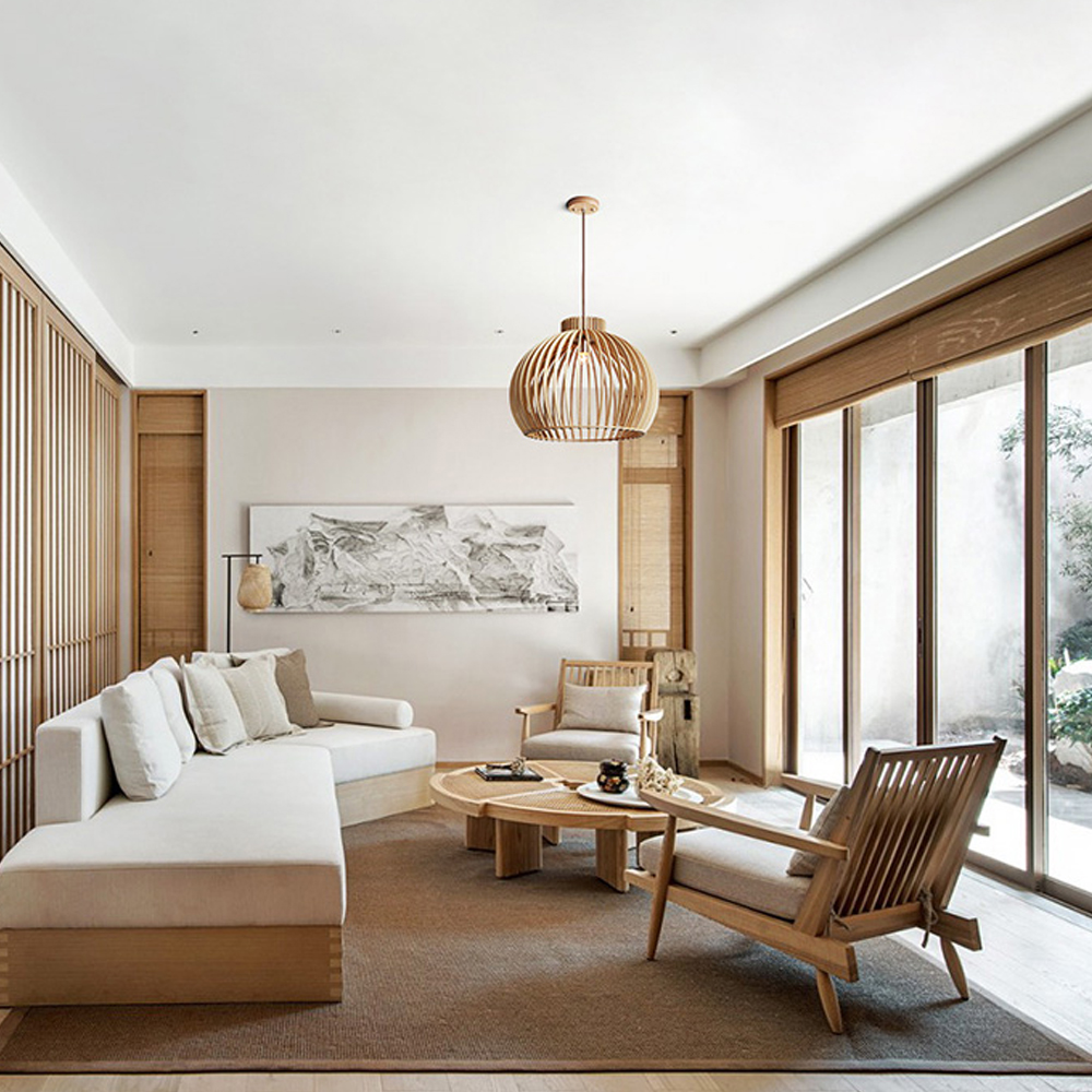 Nordic Hand-Woven Wood Chandelier Birdcage Lamp Japanese Creative Wood Pendant Lighting Fixture-Handwovenlamp