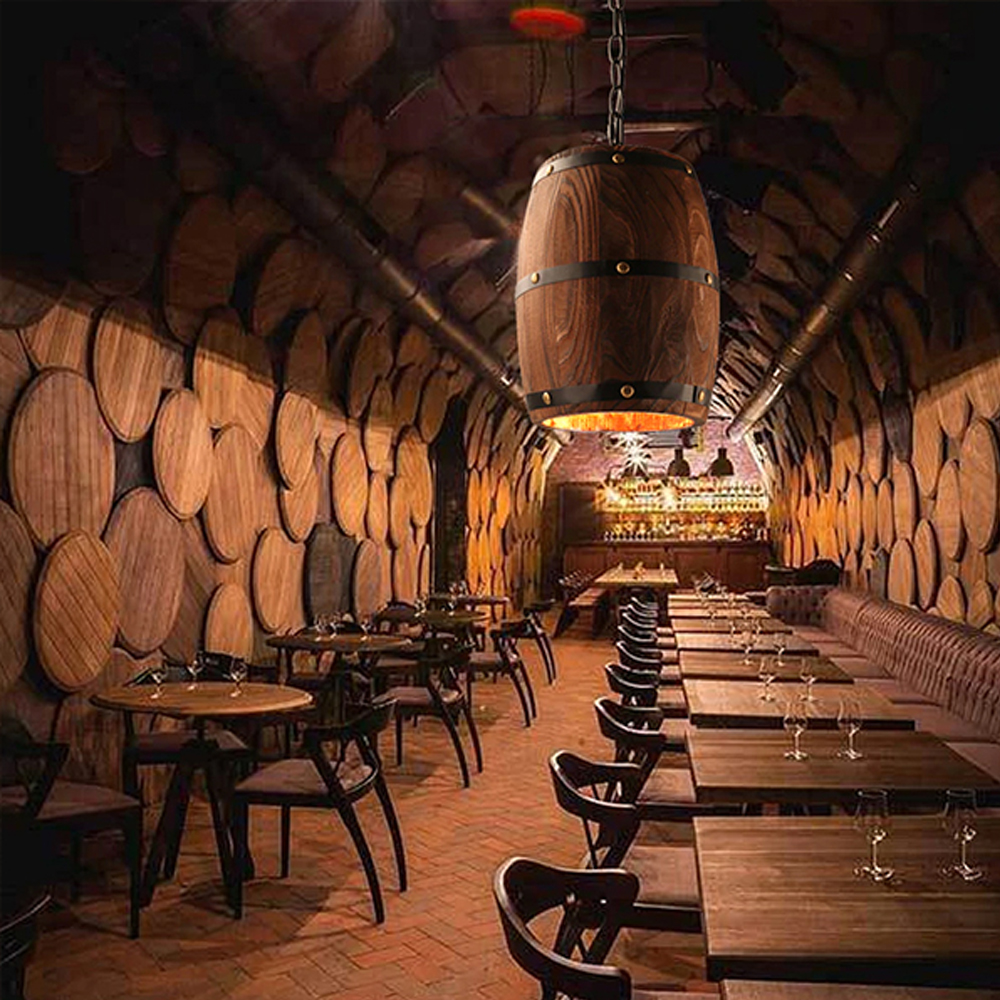 American Industrial Pendant Light Retro Wooden Barrel Creative Chandelier-Handwovenlamp