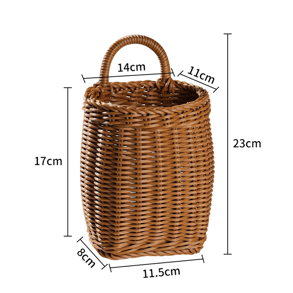 Nordic woven basket kitchen storage basket retro wall hanging basket portable small flower basket kitchen utensils hanging basket-Handwovenlamp