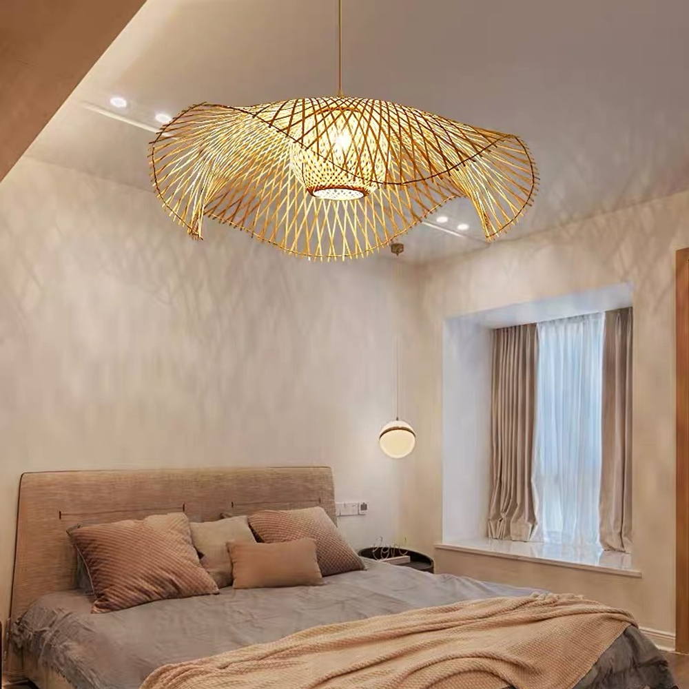 Large Hat-shape Bamboo Ceiling Light For Bedroom-Handwovenlamp
