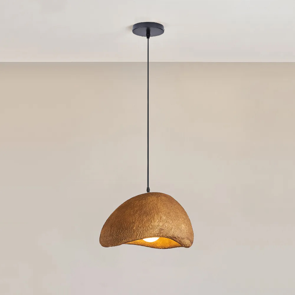 Wabi-Sabi Pendant Light Nordic Living Room Brown Oval Ceiling Lamps-Handwovenlamp