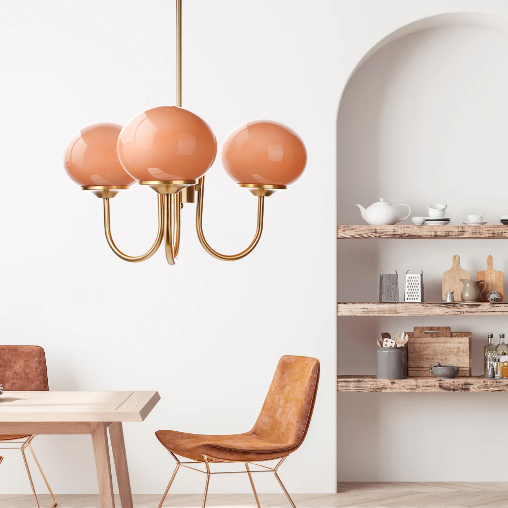 Milk Pink Glass Pendant Light Bauhaus Vintage Bubble Chandelier For Dining Room-Handwovenlamp