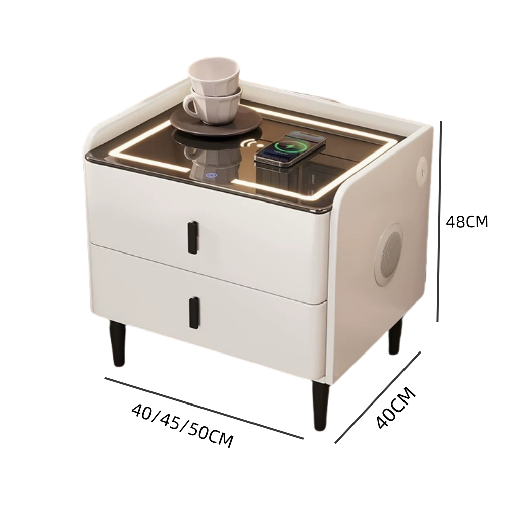 Smart Bedside Table Multifunctional Cabinet With Light Wireless Charging Speaker Fingerprint Unlocking