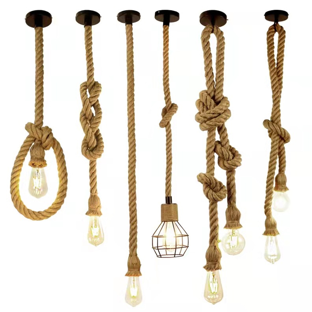 Industrial hemp rope E27 screw lamp holder single head double head chandelier Accessories-Handwovenlamp