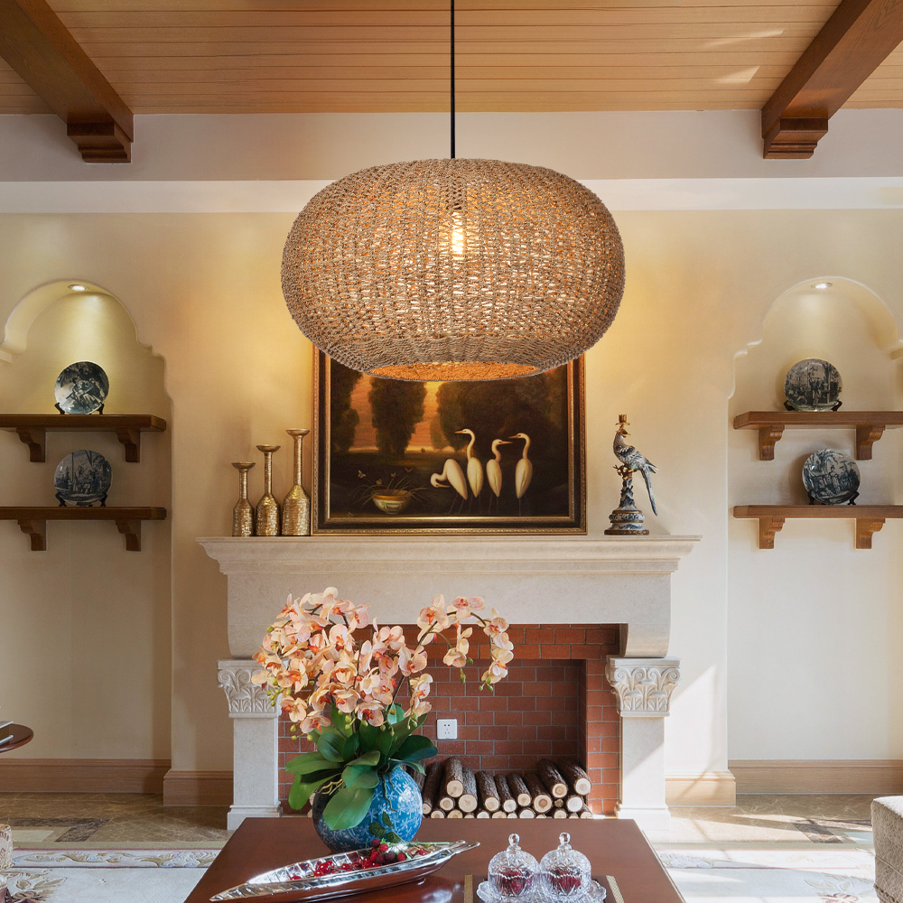 Living Room Rattan Seagrass Pendant Light Wabi-sabi Home Ideas-Handwovenlamp