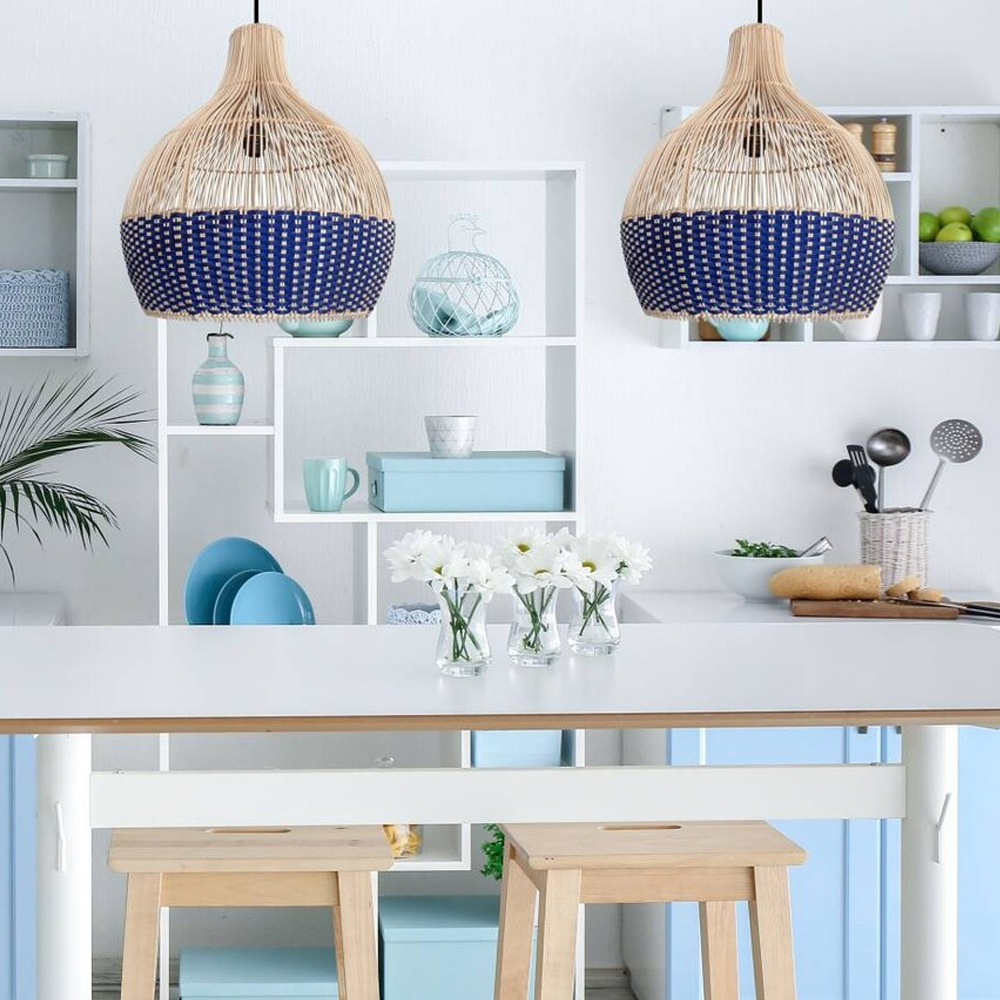 Classic Blue Rattan Pendant Light-Handwovenlamp