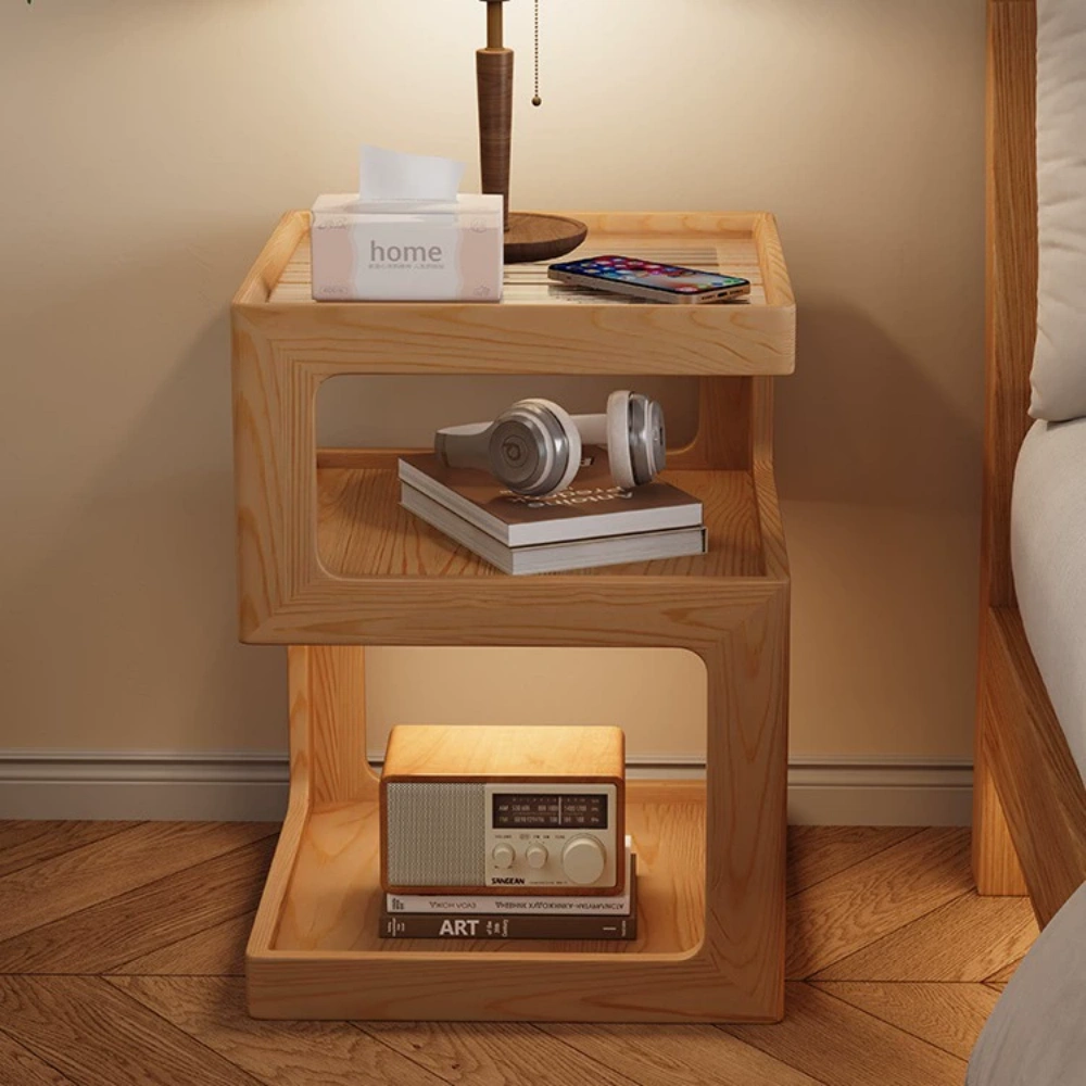 Solid Wood Bedside Table Small Bedroom Multi-layer Bedside Table