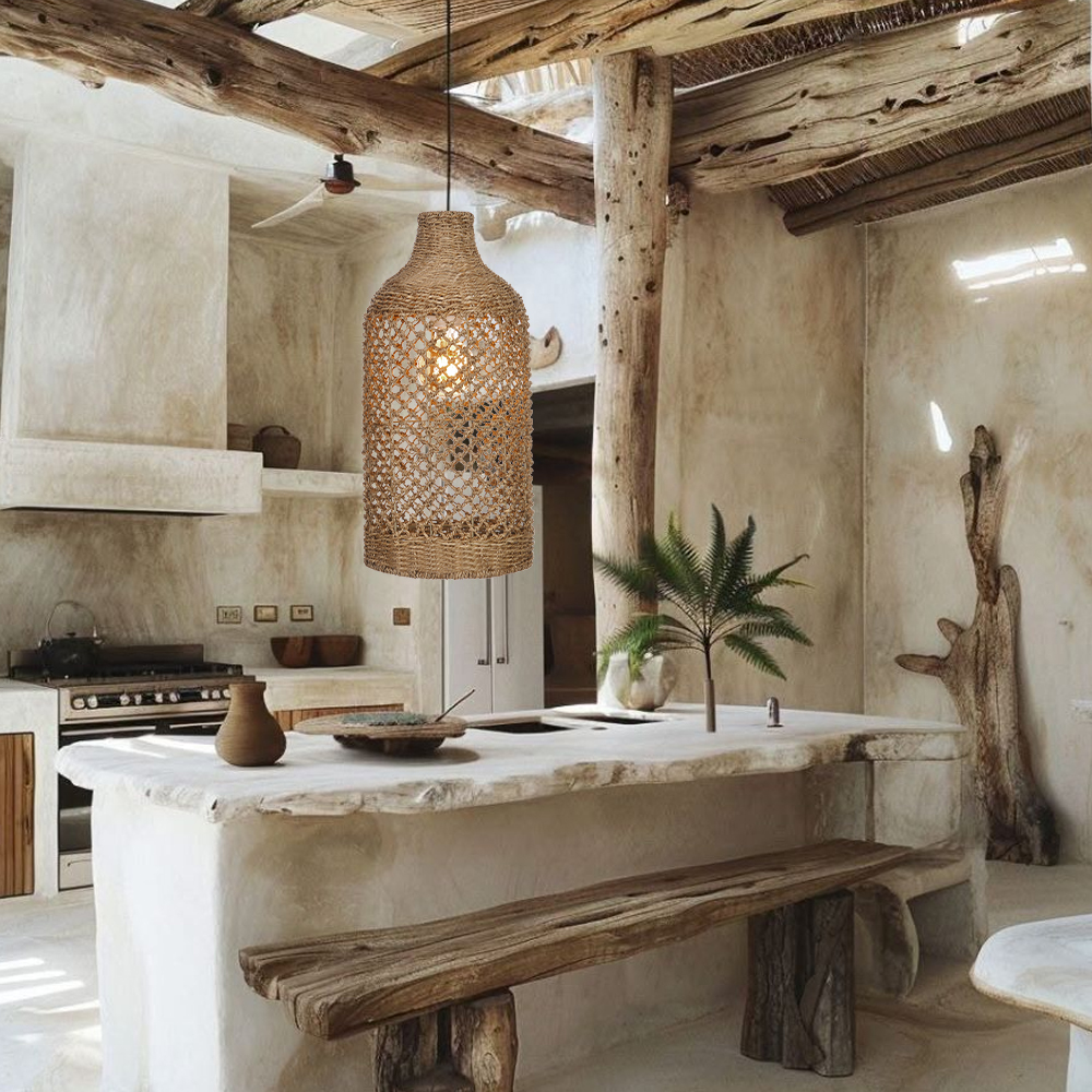 Handmade Rattan Seagrass Chandelier Light for Dining Room-Handwovenlamp