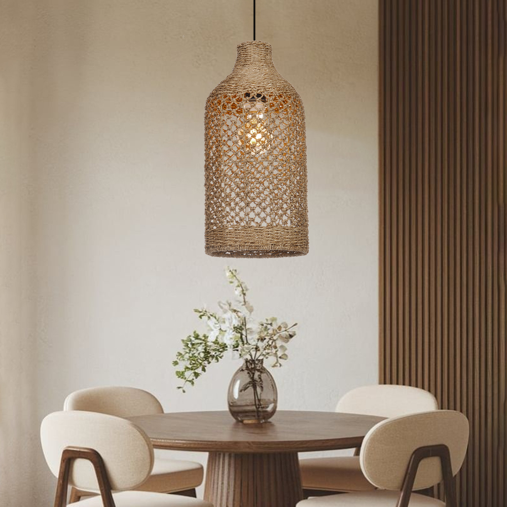 Wabi-sabi Living Room Seagrass Chandelier Retro B&B Decorative Pendant Lamp-Handwovenlamp