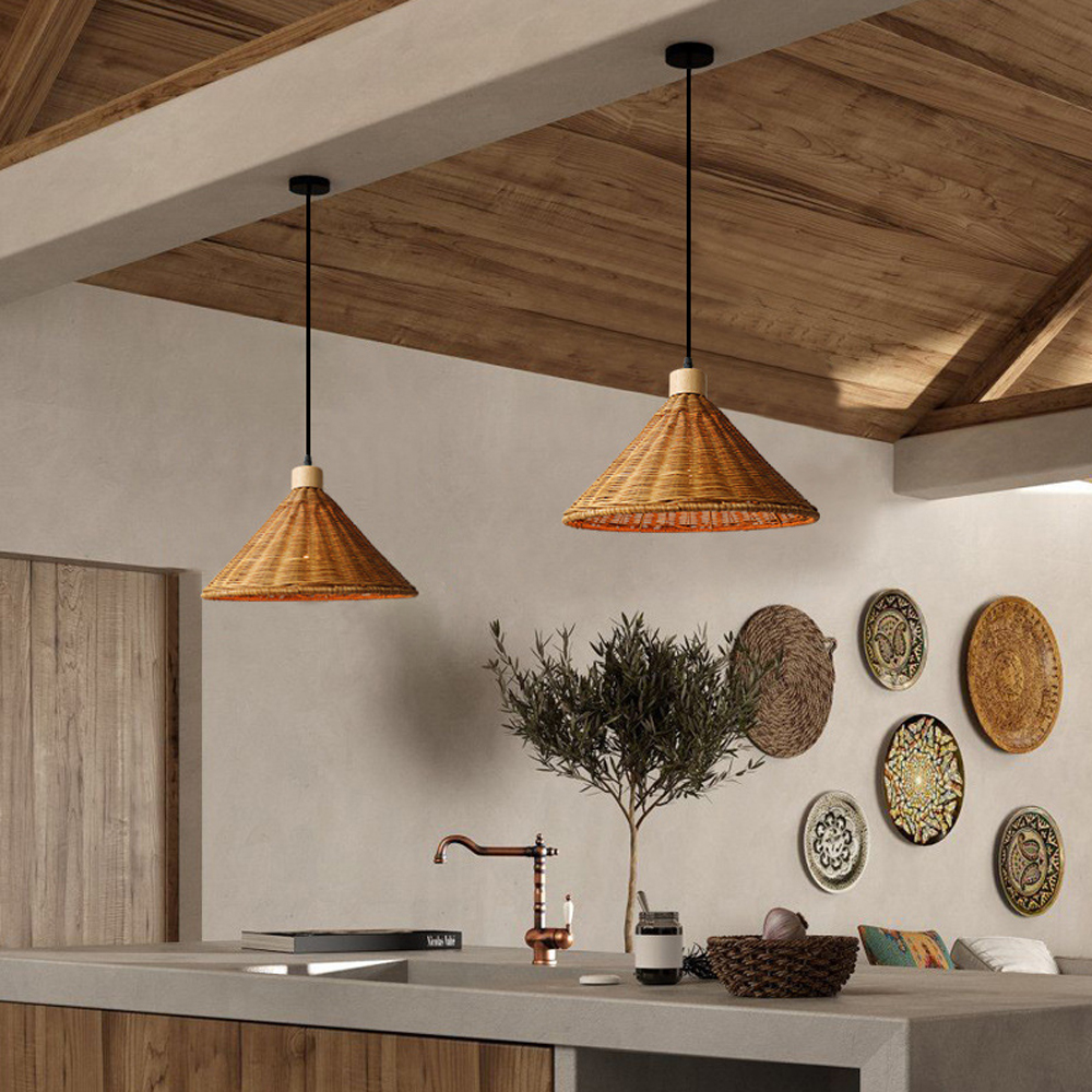 Japanese Homestay Rattan Lamp Shade Pendant wabi Sabi Wicker Wood Chandelier-Handwovenlamp