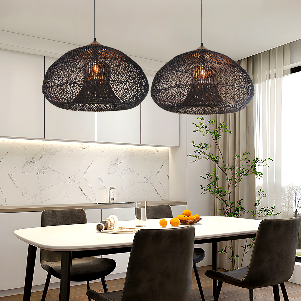 Wabi Sabi Style Retro Dining Room Chandelier Rattan Zen Pendant Light-Handwovenlamp