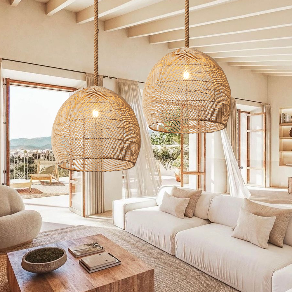 Rattan Light Fixture Coastal Boho Dining Room Chandelier Lamp