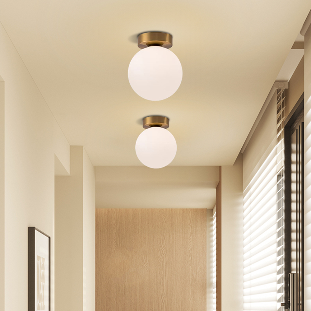 Nordic Entrance Corridor Brass Ceiling Lamp Minimalist Luxury Spherical Glass Lamp