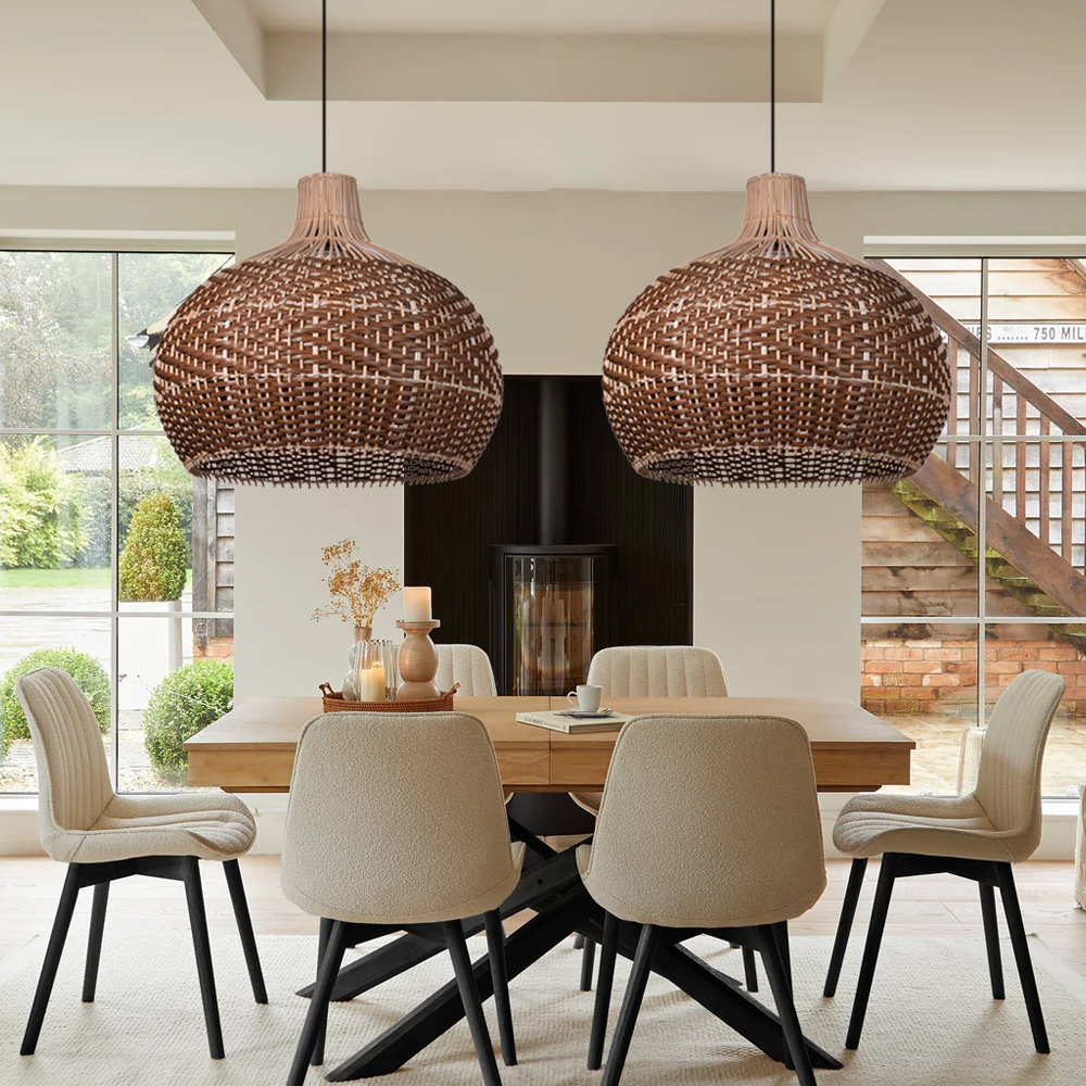 Dining Room Wicker Rattan Chandelier Round Brown Pendant Light Fixture