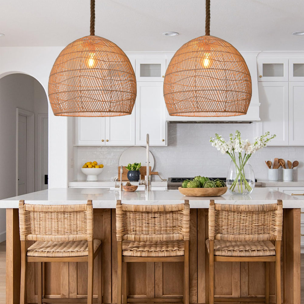 Rattan Light Fixture Coastal Boho Dining Room Chandelier Lamp