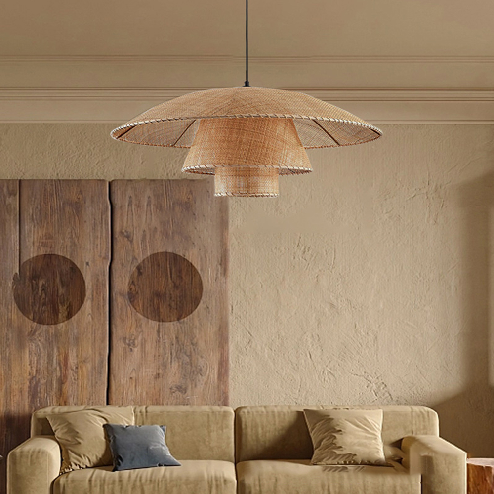 Japanese Rattan Chandelier Contemporary Bamboo Pendant Light-Handwovenlamp
