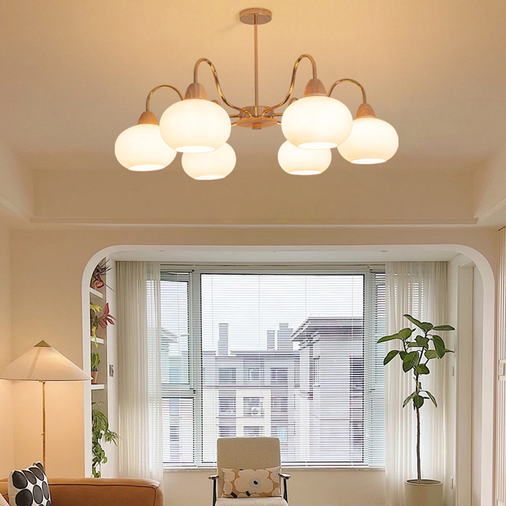 French Bauhaus Living Room Persimmon Glass Chandelier Retro Dining Room Lamps-Handwovenlamp