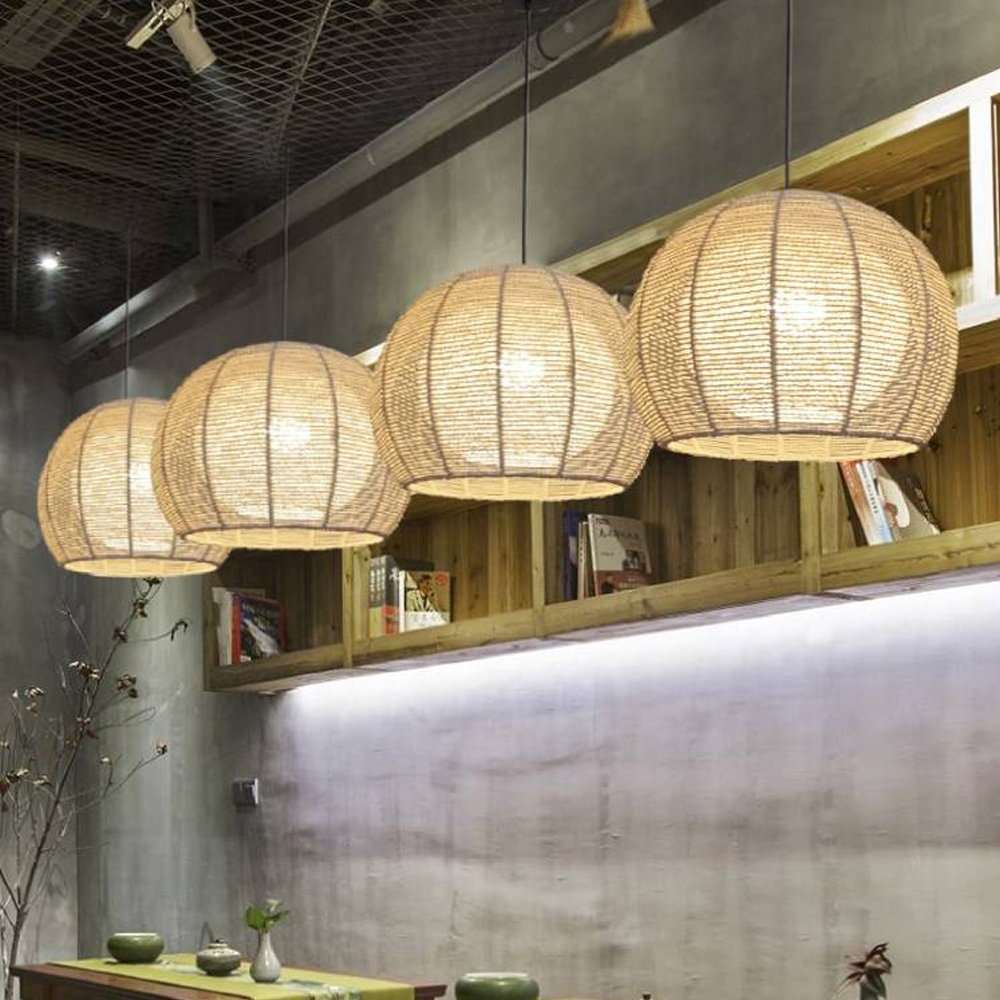 Nordic Hand-woven Rattan Pendant Light Balcony Tatami Hemp Rope Lamp-Handwovenlamp