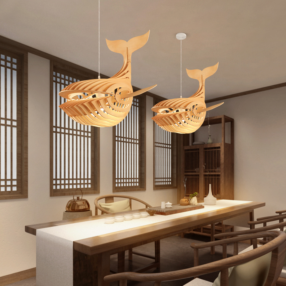 Laser Cut File Whale lamp wood pendant light fixture DIY shark lampshade hanging shadow lamp-Handwovenlamp