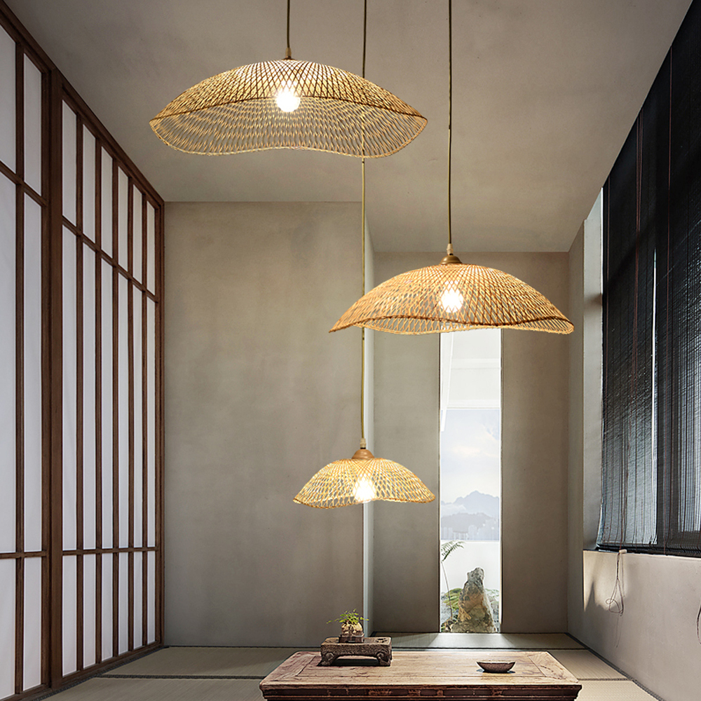 Japanese Bamboo Woven Chandelier B&B Living Room Handmade Pendant Light-Handwovenlamp