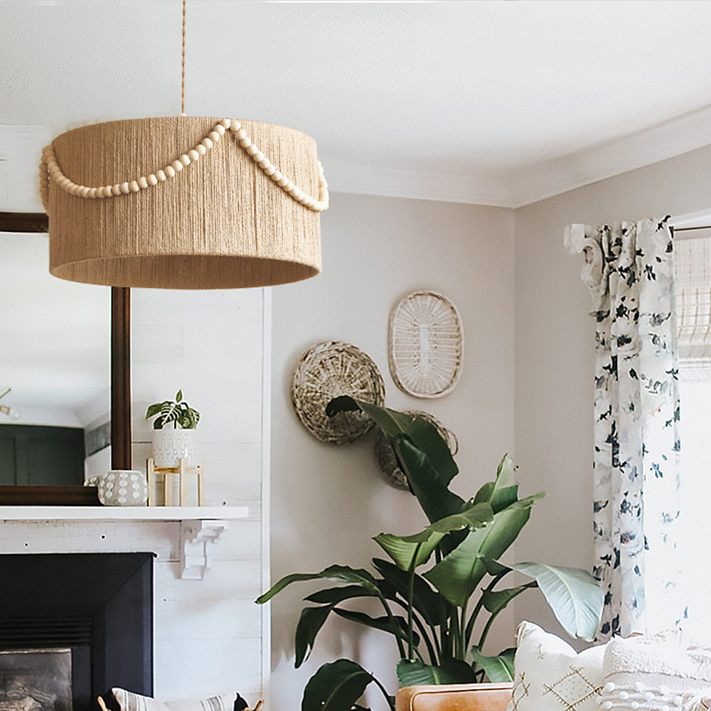 Bohemian Vintage Hemp Rope Chandelier Feature Dining Room Ceiling Lamp-Handwovenlamp