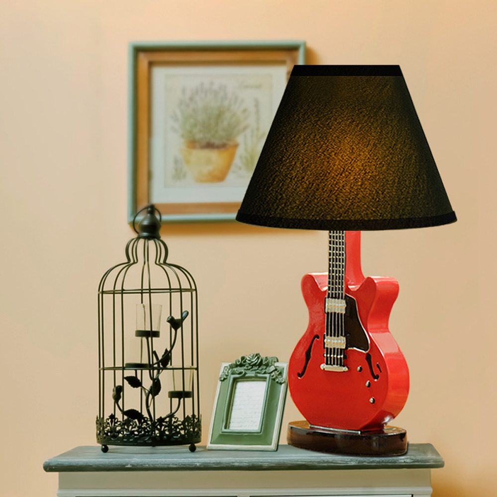 Simple Cartoon Guitar Table Lamp Bedroom Bedside Music Lamp Decoration-Handwovenlamp