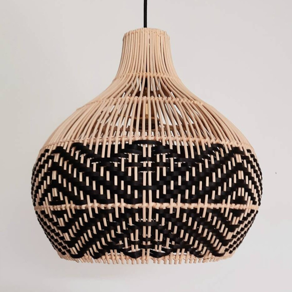 Florida Black Rattan Pendant Light Fixture For Kitchen Island-Handwovenlamp