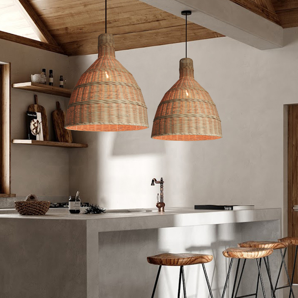 Wabi-sabi Retro Kitchen Island Rattan Chandelier Japanese Decorative Lamps-Handwovenlamp